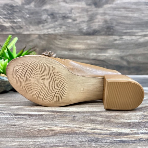 NIB Miz Mooz Briar 38 7.5-8 Whipstitch Leather Heeled Slide Sandal Brandy Brown - Picture 8 of 12